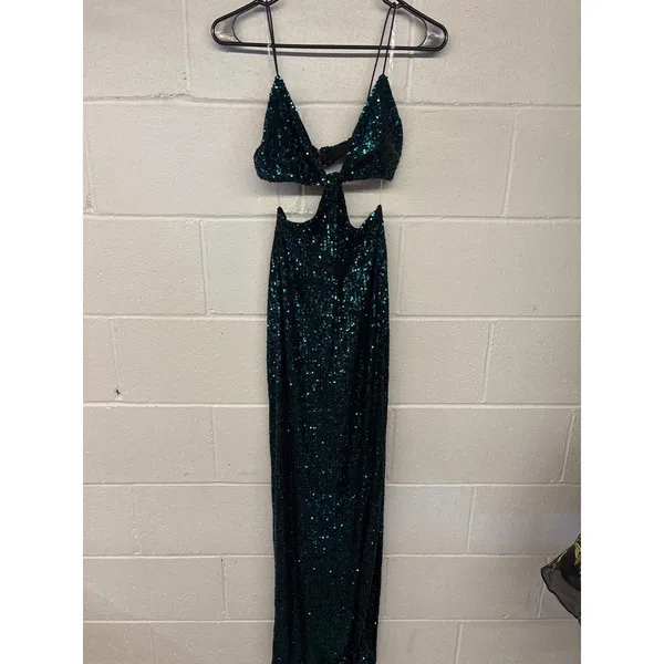 NWT Nookie Sz M Diaz Sequined Cut Out Emerald Sleeveless Side Slit Cocktail Gown - Image 3