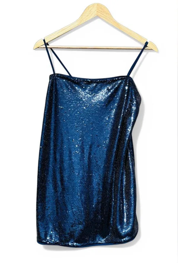 Free People Time to Shine Navy Blue Sequin Slip Dress - Image 2