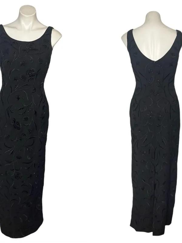CARMEN MARC VALVO Black Beaded Evening Gown & Bolero Jacket Size 6 - Image 8