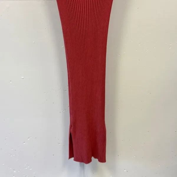 Freshman 1996 Ribbed Knit Maxi‎ Dress Coral Pink Notched V-Neck Cap Sleeve Large - Image 4