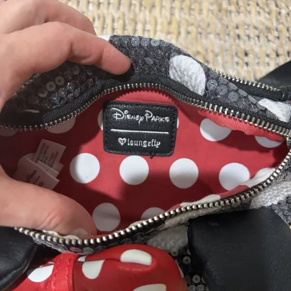 Disney Parks Loungefly Black Minnie‎ Mouse Sequined Waist Bag Red Polka Dot Bow - Image 6