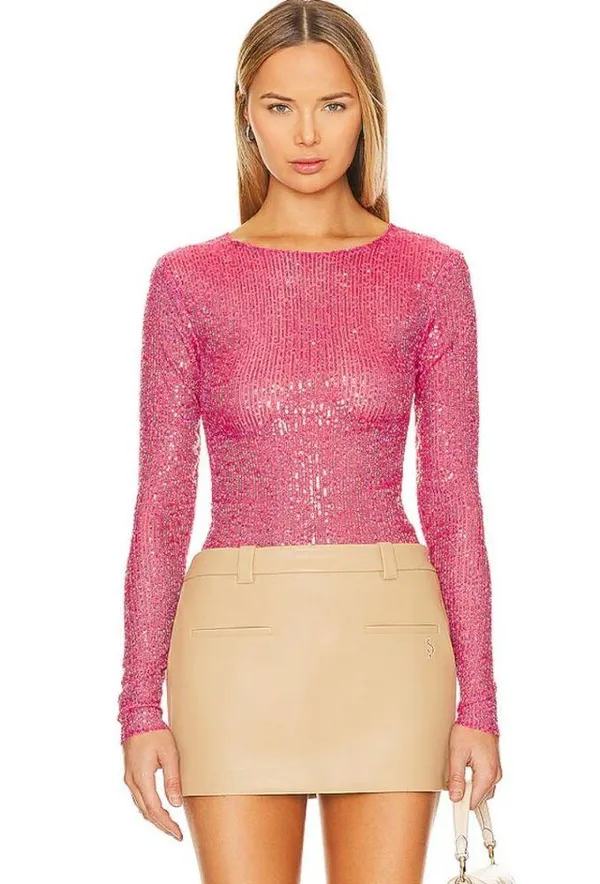 NWT Free People x Intimately FP Gold Rush Long Sleeve In Hot Pink Combo - Image 4