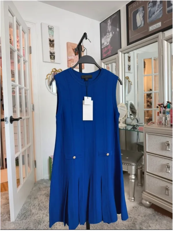 Zara Royal Blue Sleeveless Pleated Mini Dress - Image 5