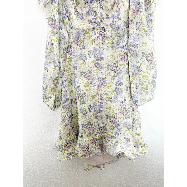 ASTR The Label Anastasia Cutout Mini Dress Small Ivory Lilac Floral Cottagecore - Image 13