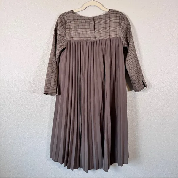 Jill Stuart Brown Plaid Mini Shift Dress Womens S Preppy Pleated Back Academia - Image 3