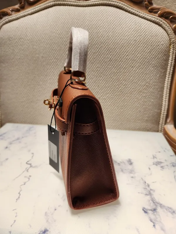 Brown Top Handle Flap Bag with Adjustable Crossbody Strap - Image 5