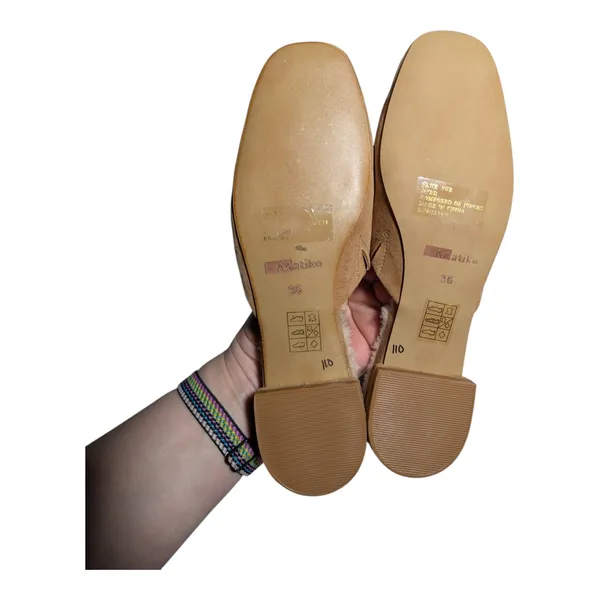 Anthropologie Matiko Camel Tan Suede Shearling Lined Square Toe Mules 36 5.5 - Image 5