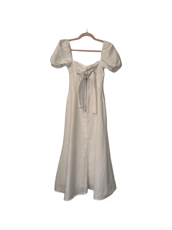 Reformation Denver White Linen Open Back Puff Sleeve Romantic Midi Dress Size 0 - Image 8