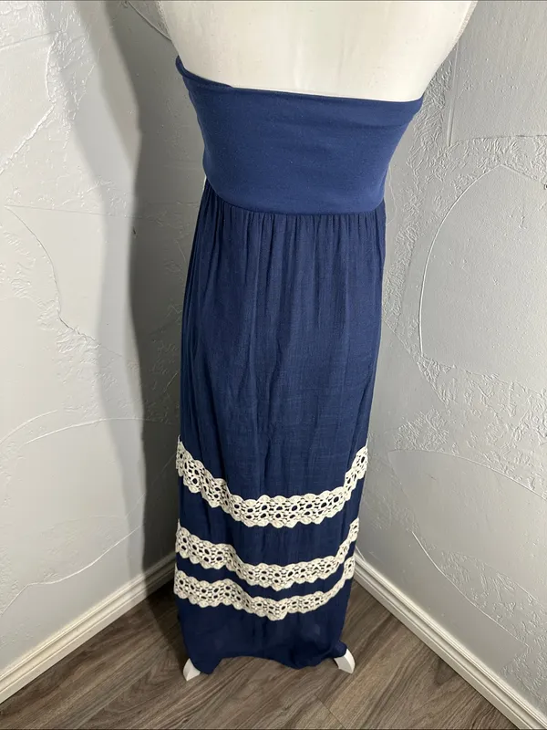 Judith March Navy Strapless Maxi Dress with Cream Lace - Image 6