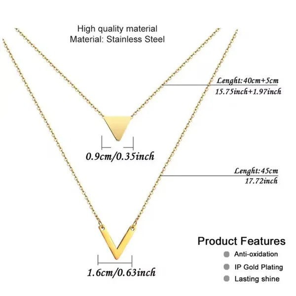 NEW Layered Triangle Yellow Gold Filled Chain Necklace,‎ 16-18" - Image 5