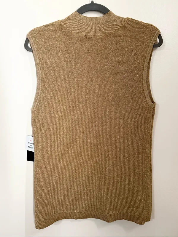 Tahari ASL Camel/Gold Sleeveless Mock Neck Sweater Size 8 NWT Sophisticated Boho - Image 2