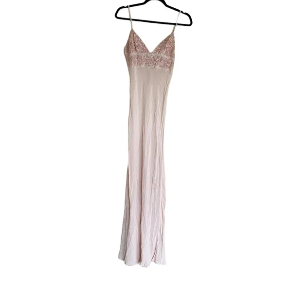 NWOT Free People Midnight Magic Maxi Slip Dress Pink Beaded Lace Trim - Image 9