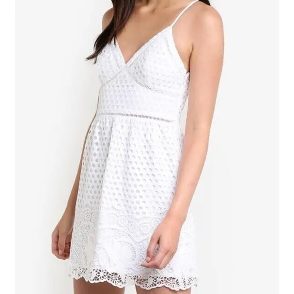 Abercrombie & Fitch Womens S Crochet Mini‎ Dress Sleeveless White Boho Whimsy - Image 4