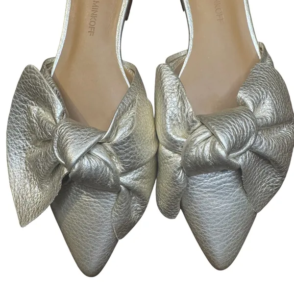 Rebecca Minkoff Shoes Womens Size 6.5M Gold Leather Bow Slide Flats‎ Pointed Toe - Image 2