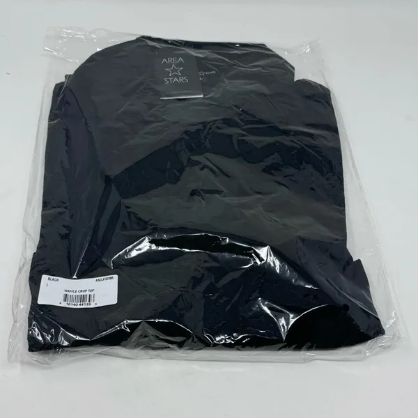 Area Stars Micro Waffle Cropped Top Black Long Sleeve V Neck Collar Size L‎ NEW - Image 7