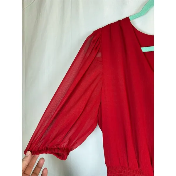 1.STATE Dress Womens M Red V-Neck Tiered Ruffle Midi Party Cocktail - Image 4