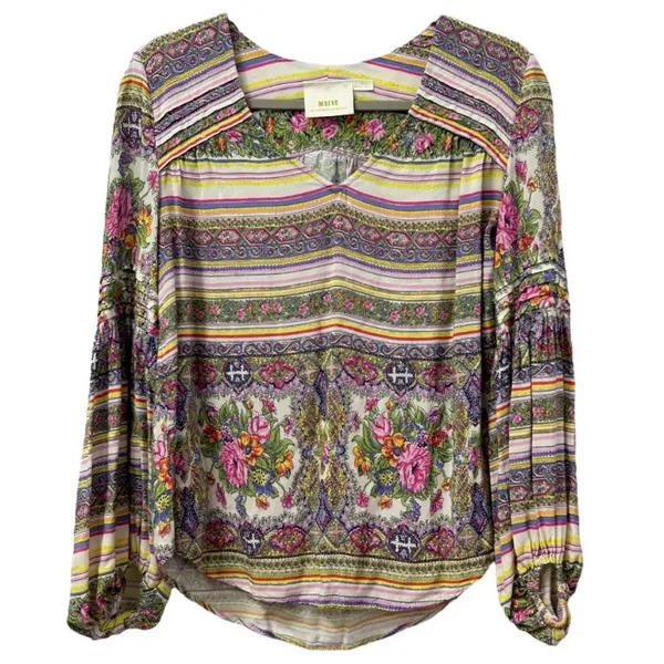 $98 Maeve by Anthropologie Multicolored Ceresco Floral Peasant Blouse XS - Image 3