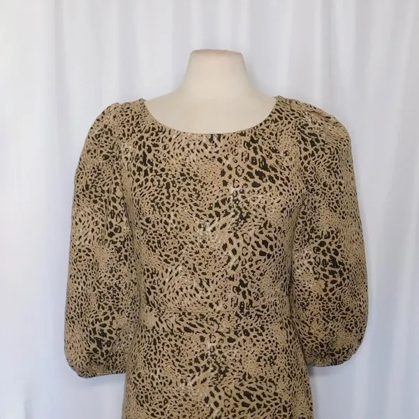 Anthropologie MAEVE Knit Cut-Out Mini Dress Leopard Animal Print Size Party 12 - Image 3