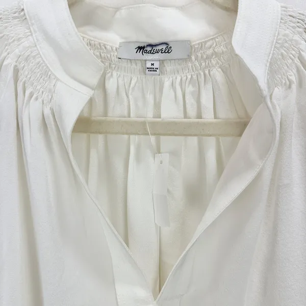 Madewell Shirred Long Sleeve Top Blouse Silk Lightweight Winter White Medium NWT - Image 8
