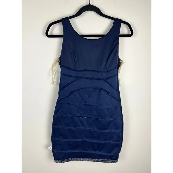 Emerald‎ Sundae Navy Silver Metallic Shimmer Bodycon Mini Dress Small - Image 11