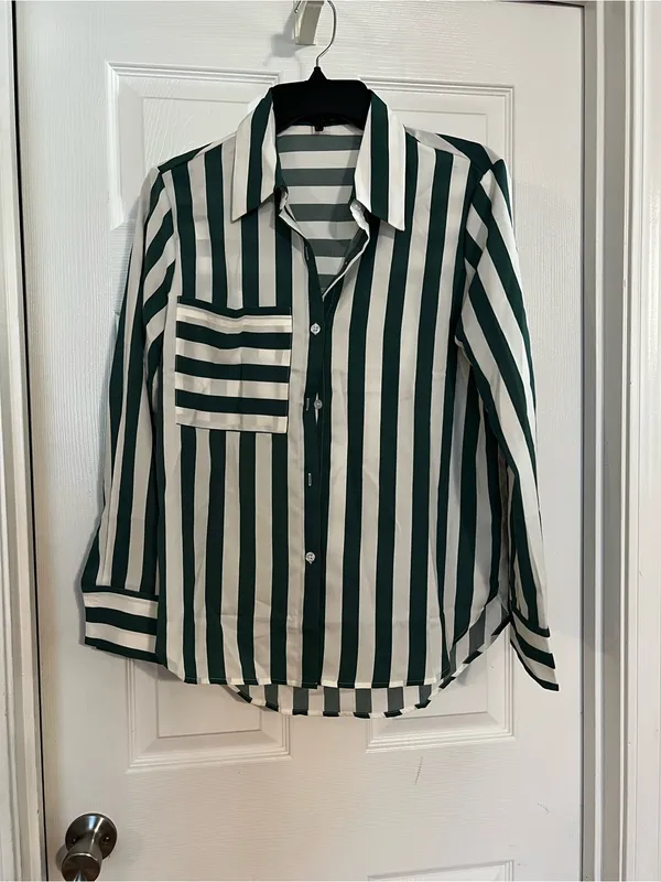 Green and White Vertical Stripe Button - Image 2