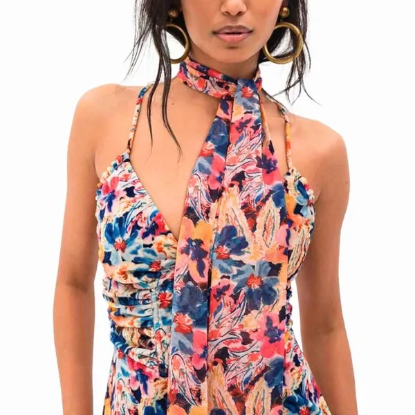 New For Love And Lemons "Brooklyn" Floral Ruched Velvet Mini Dress Xs! - Image 2