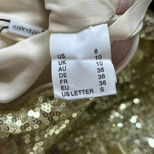 NWT Kate Kasin One Shoulder Maxi Dress Sz 6 Gold‎ Sequin Bridesmaid Evening Prom - Image 7