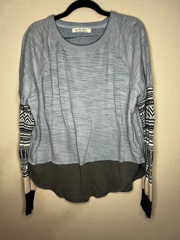 We the Free Jordan Knit Blue Colorblock‎ Boho Sweater - Image 3