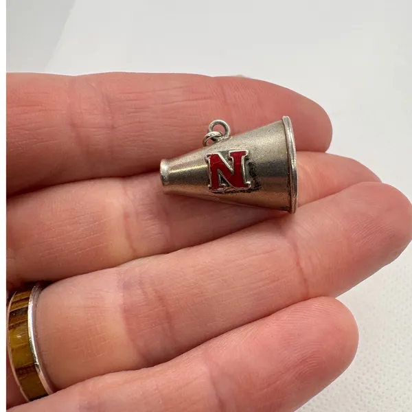 Vintage Sterling Silver Nebraska Megaphone Charm Red Enamel‎ N Husker Cheer 5.8g - Image 3