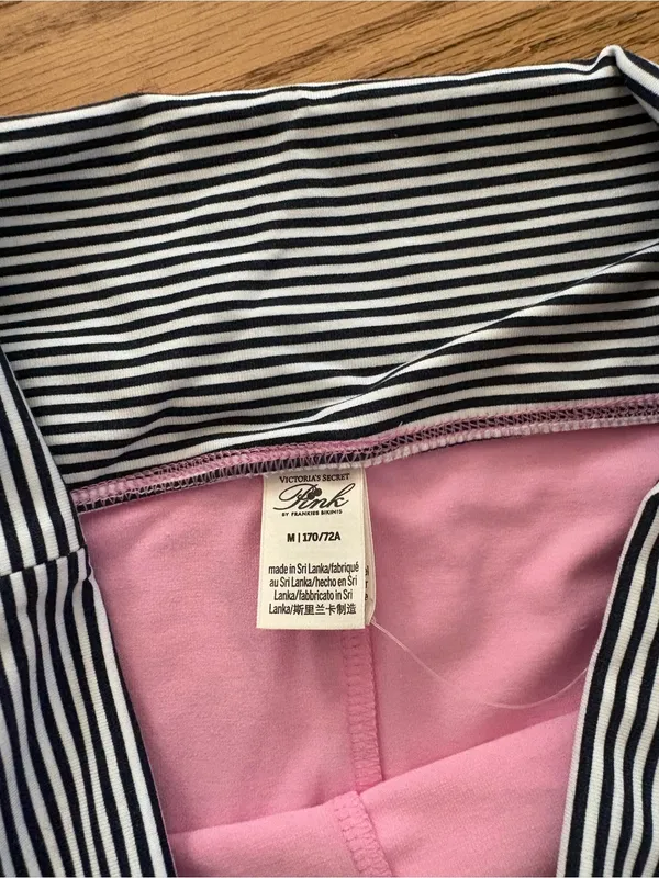 Frankie's Bikinis Pink & Black Striped Lace Cami Pajama Set - Image 2