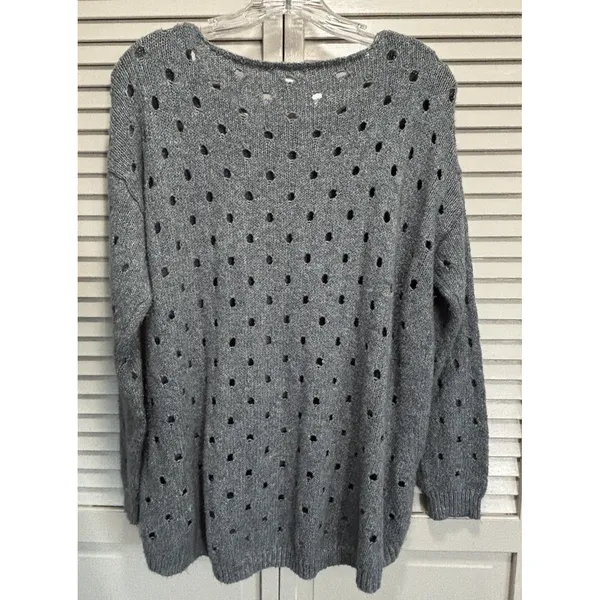 Maurices‎ Open Knit Sweater Gray Size Large Long Sleeve Boat Neck High/Low - Image 5