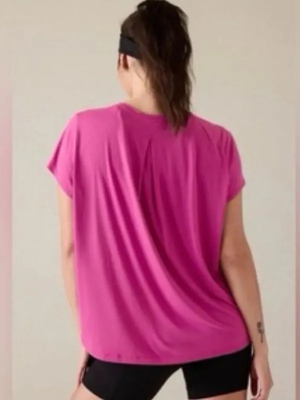 Athleta With Ease Tee Athletic Active Short Sleeve T-Shirt Hot Pink Size Small - Image 4