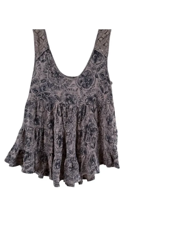 Free People Taupe Lace-Trim Printed Camisole - Image 3