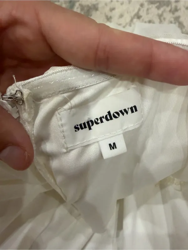 Superdown Sonya Bustier Mesh Dress Ivory Strapless Ruched Mini Medium - Image 6