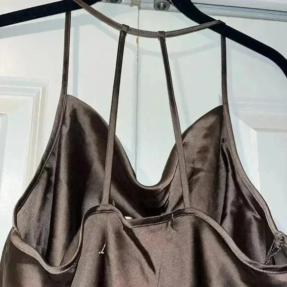 Pleione Elegant Brown Satin Halter Top Camisole Evening Party‎ Tank D14 - Image 4