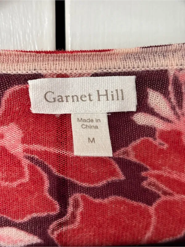 Garnet Hill Red Floral Button-Down Cardigan 100% Merino Wool Blouse Size Medium‎ - Image 5
