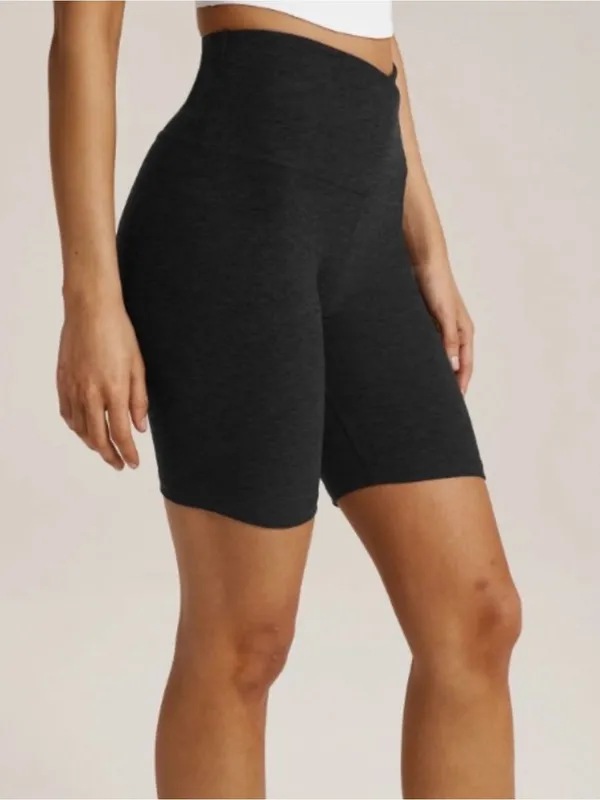 Beyond Yoga At Your Leisure High-Rise Biker Shorts V-Waist Space Dye Black Small - Image 2