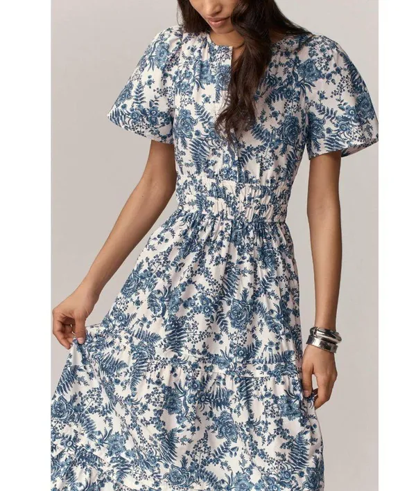 NWT Anthropologie Maeve Somerset Maxi in Ivory Blue Floral Tiered Cotton Dress S - Image 2