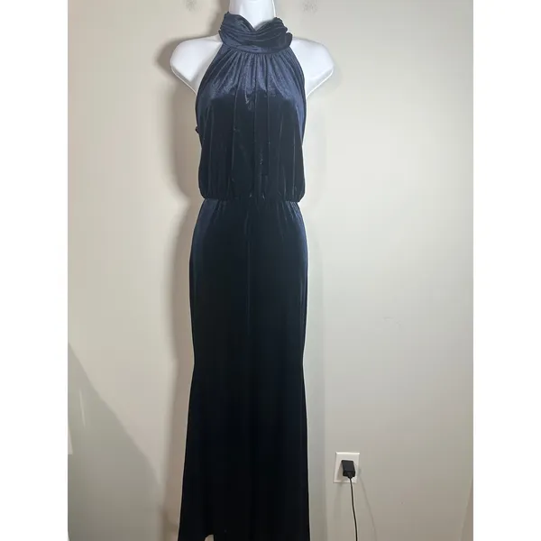 Eliza J Navy‎ Blue Velvet Halter Neck Maxi Gown EJ1M9028 Womens 8 NWT - Image 4