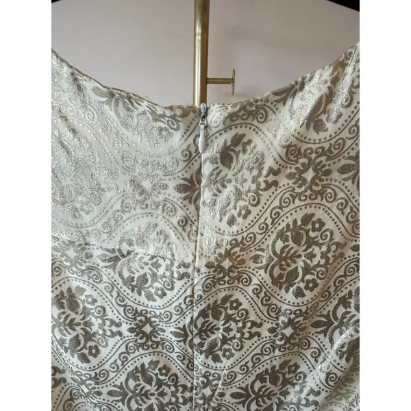 Mustard Seed Mini Dress Womens Beige Paisley Pleated Side Open V Neck Back Zip - Image 9
