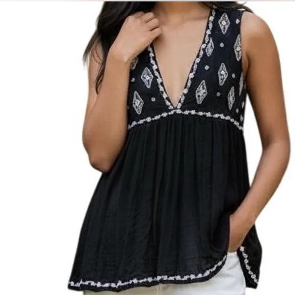 Free people diamond embroidered babydoll tank top small - Image 4