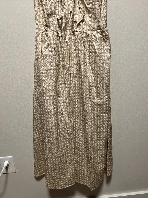 HILL HOUSE (NWT) The Juliana Midi Dress in Basketweave, Beige/White, Size M - Image 6