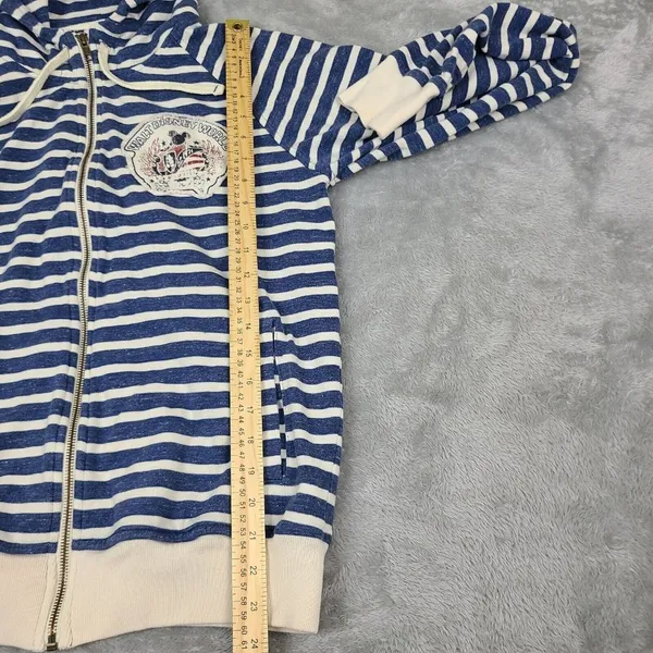 Walt Disney‎ Parks White & Blue Striped Pullover Hoodie Sweatshirt Size Small - Image 5