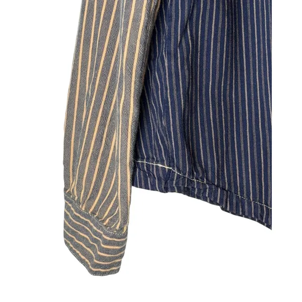 BDG Shirt Women Small Blue Mixed Stripe Band Collar Cotton Top Popover Preppy - Image 5