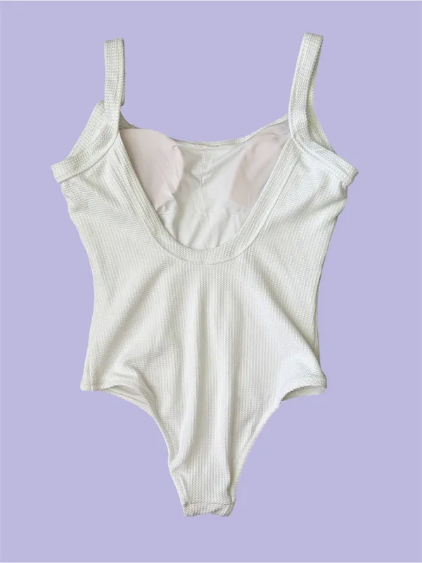 Aerie Waffle Scoop One Piece Swimsuit medium solid white - Image 6