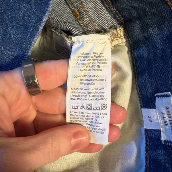 Madewell Rigid Denim A-Line Mini Skirt Medium Wash Raw Hem Size 28 High Rise‎ - Image 8