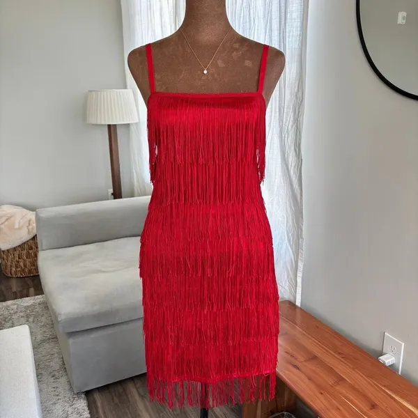 Unique Vintage Red Fringe Flapper Dress S Cocktail Party Retro Homecoming Y2K - Image 5