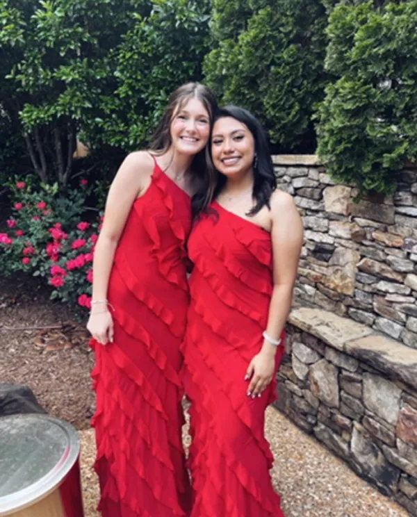 bright red maxi prom dress ruffle - Image 2