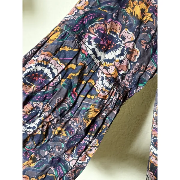 Free People Floral Bomber Jacket Balloon Sleeves Zip Front Boho Size Small - Image 6