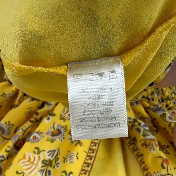 Max Studio Yellow Floral Smocked V-Neck‎ Mini Dress Cottage Boho Feminine Spring - Image 11